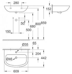 Мивка за баня GROHE BAU Ceramic, за стенен монтаж - 60.9х44.2х15.2 см