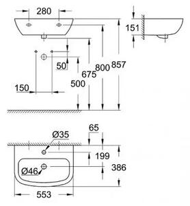Мивка за баня GROHE BAU Ceramic, за стенен монтаж - 60.9х44.2х15.2 см