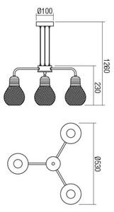 Redo 01-1579 - Полилей на кабел EDISON 3xE27/42W/230V Ø 53 см черен/меден