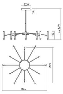 Redo 01-3448 - Димируем LED полилей на прът RAYEN LED/60W/230V CRI 90 златен