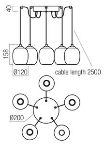Redo 01-3487 -LED Димируем полилей на кабел KHADI 5xLED/5,2W/230V черен/опушен
