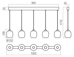 Redo 01-3490 -LED Димируем полилей на кабел KHADI 5xLED/5,2W/230V черен/димчат