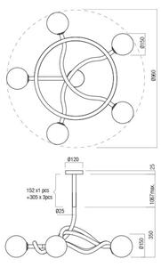 Redo 01-3258 - Полилей на тръба CONFUSIO 5xE14/28W/230V Ø 96 см, златен