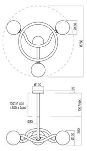 Люстра на прът CONFUSIO 3xE14/28W/230V, диам. 76 см, златна