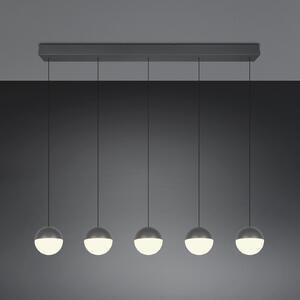 Reality Leuchten LED висяща лампа Senta, антрацит, дължина 114 cm 3.000 K 5-flg., Черен, Дневна/трапезария, Пластмаса, Модерен, Глобус