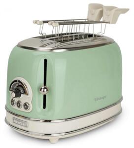 Тостер за хляб Ariete VINTAGE 0155/04, 810W, 2 филии, 3 функции, 6 степени, Подвижна тава за трохи, Зелен