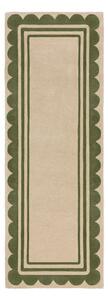Ръчно изработена вълнена пътека в зелен и естествен цвят 80x230 cm Lois Scallop – Flair Rugs