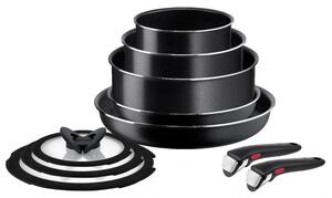 Комплект тигани Tefal Ingenio Easy Cook & Clean L1539053, 10 части, Подвижни дръжки, Незалепващо покритие, Thermo Signal, Черен