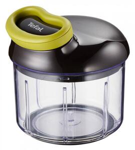 Ръчен чопър с въже Tefal K1320404, 0.9 л, Автоматично прибиране на въжето, 2 стоманени остриета, Заключване на капака, Черен/зелен