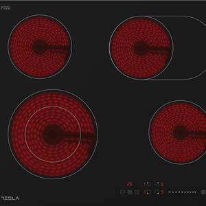 Стъклокерамичен плот за вграждане Tesla HV6410MX, 6600W, 4 нагревателни зони, 9 степени на мощност, Таймер, Защита от деца, Черен