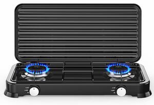 Двоен газов котлон с капак Rosberg R51454D2 2х 2.2 kWh, 30 mbar, Въглеродна стомана, Черен