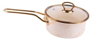 Касерола със стъклен капак Goldmann GM 4521-16B, 16x8 см, 1.5л, Емайл, Индукция, Бял/Старо Злато