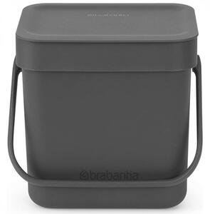 Кош за разделно събиране на боклук Brabantia Sort&Go 1003230, 3 л, Дръжка, Възможност за стенен монтаж, Тъмносив