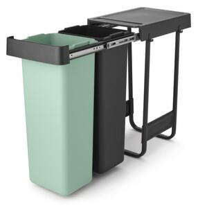 Кош за разделно събиране на боклук Brabantia Sort&Go 1008863, 2x30 л, Вътрешен монтаж с телескопична рамка, Сив/зелен