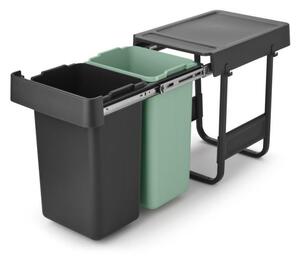 Кош за разделно събиране на боклук Brabantia Sort&Go 1008862, 2x15 л, Вътрешен монтаж с телескопична рамка, Сив/зелен