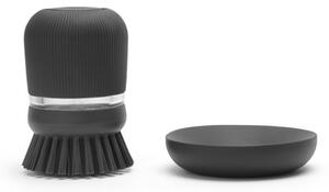 Дозатор за течен сапун с четка за миене на съдове Brabantia Sinkside 1003317, 100 мл, Полиестерни четчици, Поставка, Тъмносив