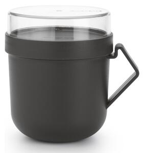Чаша за супа с капак Brabantia Make&Take 1006293, 600+180 мл, Винтов капак, Без BPA, Тъмносив