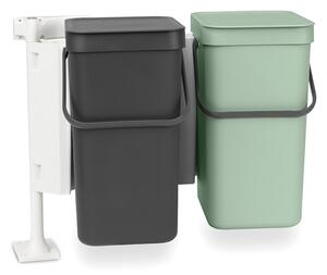 Кош за разделно събиране на боклук Brabantia Sort&Go 1005513, 2x12 л, Монтаж върху врата на кухненски шкаф, Сив/зелен