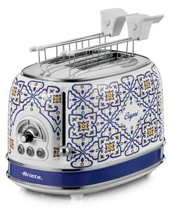 Тостер за хляб Ariete Capri 0155/0C, 810W, 2 филии, 3 функции, 6 степени, Подвижна тава за трохи, Бял/Син
