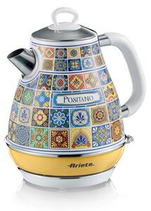 Електрическа кана Ariete Positano 2869/0P, 2000W, 1.7 л, Подвижен филтър, Прозорец за водата, 360C безжична основа, Бял/Жълт
