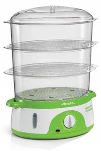 Уред за готвене на пара Ariete HEALTHY STEAM 0911/01, 800W, 9 л, 3 кошници, Таймер, Външно пълнене, Бял/зелен