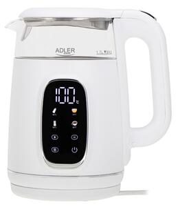 Електрическа кана Adler AD 1305, 1850/2200 W, 1.7 л, Сензорен контрол, Цветен LCD дисплей, Пет температурни настройки 40-100°C, Филтър против утаяване, Бял/златист