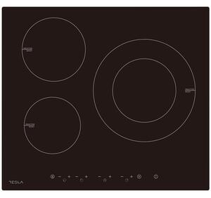 Стъклокерамичен плот за вграждане Tesla HI6301MB, 7400W, 9 степени, 3 зони, Защита от деца, Индикатор за остатъчна топлина, Сензор за тиган, Черен