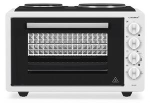 Малка готварска печка Crown CMO-433W, 42 л, 1300 W, Два котлона, 3 функции, Емайл, Бял