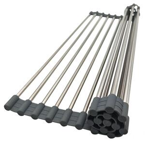 Постелка за сушене на съдове Kinghoff KH 1903, 45х32 см, Устойчива на корозия, Силиконви краища, Неплъзгаща се, Сгъваема, Инокс/сив