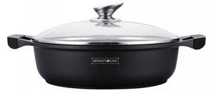 Плитка тенджера Royalty Line RL-BR30ML, 30 см, 4.8 л, Мраморно незалепващо покритие, Стъклен капак, Без PFOA, Индукция, Черен