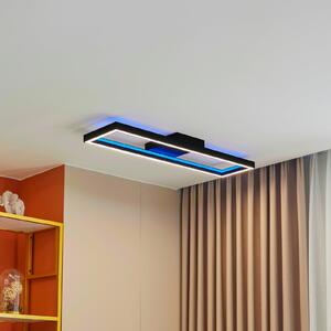 Lucande Smart LED осветление за таван Tjado, 100 cm, черно, RGBW, Затъмняване, Черен, Дневна/трапезария, Метал, Модерен