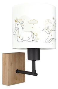 Brilagi - Настенна лампа BOBO WOOD 1xE27/25W/230V дъб/черен/бял/еднорози