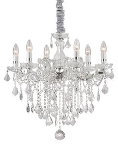 IDEAL LUX полилей „Флориан“, хромиран, кристал, 6-лампов, Затъмняване, Металик, Дневна/трапезария, Стъкло
