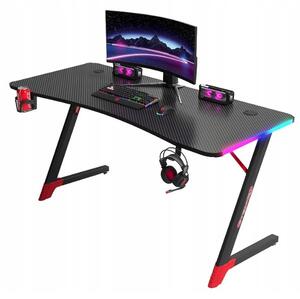 Черна геймърска маса, PC маса с RGB LED осветление Šírka: 140 cm