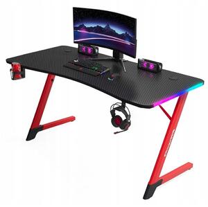 Черно-червена геймърска маса, PC маса с RGB LED осветление Šírka: 120 cm