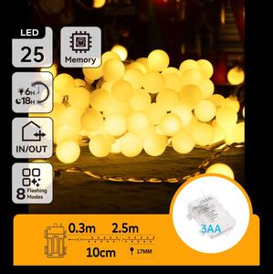 Aigostar-LED Външна светлинна верига 25xLED/3xAA/8 функции 2,8 m IP44 топла бяла светлина