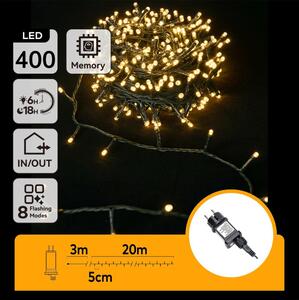 Aigostar - LED външна коледна гирлянда, 400 LED, 8 режима, 23 m, IP44, топла бяла светлина