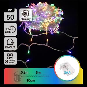 Aigostar - LED Външен гирлянд 50xLED/8 функции 3xAA 5,3m IP44 многоцветен