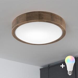 Brilagi-LED RGBW Димируем плафон CARVALHO SLIM 1xE27/9W/230V Wi-Fi дъб Ø 27