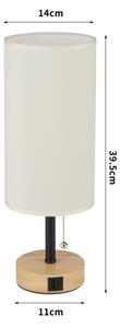 Brilagi - Настолна лампа с USB порт TABLON 1xE27/25W/230V дъб/черен/крем
