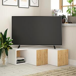 Компактен ъглов ТВ шкаф TopMebel от меламин в бял - дъбов цвят 94,2x90,6x31,4cm