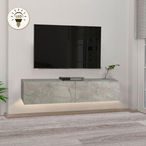 Aristo TopMebel меламинов стенен шкаф за телевизор с LED осветление в цвят бял мрамор 135x31.6x25cm