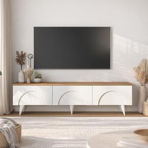 ТВ шкаф Bono TopMebel от меламин в бял - дъб сепет цвят 150x32.3x42.1cm