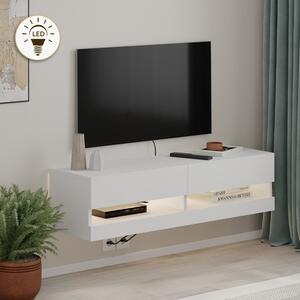 Moon TopMebel меламинов стенен шкаф за телевизор с LED в бял цвят 120x33.8x30cm