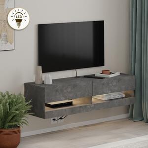 Moon TopMebel меламинов стенен шкаф за телевизор с LED в ретро сив цвят 120x33.8x30cm
