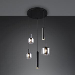Trio Lighting Висяща лампа Mataro, хром/черно, Ø 55 cm 5 лампи стъкло/метал, Затъмняване, Черен, Дневна/трапезария, Стъкло, Модерен