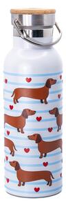 Светлосиня и кафява бутилка за пътуване от неръждаема стомана 425 ml Sausage Dog – Sass & Belle