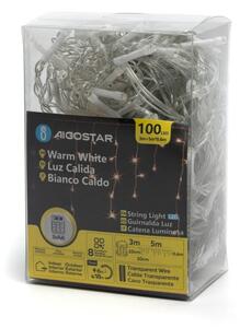 Aigostar LED външен коледен гирлянд 100 LED, 8 функции, 3xAA, IP44, топло бяло