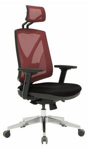 Директорски стол RFG Joy 055 HB (BLA055/CR01/NF01), до 120кг, дамаска/меш, Synchro механизъм, коригиране на височината, лумбална опора, заключване на облегалката, черно-червен