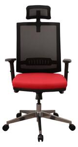 Директорски стол RFG Elli 06 HB (MOON06/CR10/NF06), до 120кг, дамаска/меш, хромирана база, Synchro механизъм, коригиране на височината, люлеещ механизъм, заключване в позиция, черно-червен